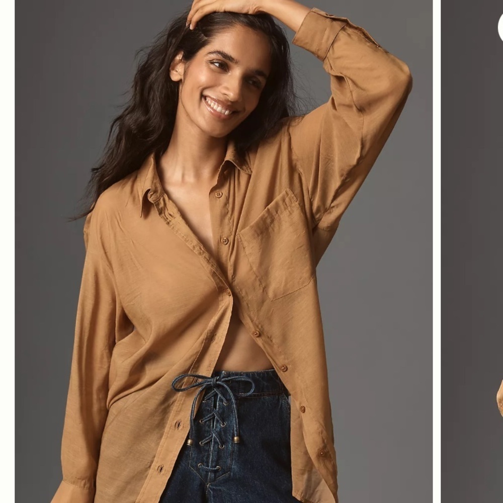 Anthropologie Tan Button-Up Women's Top